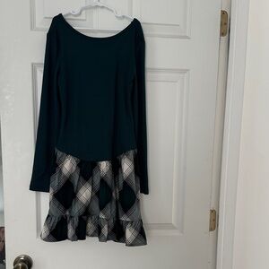 Green and White girls Plaid Dress